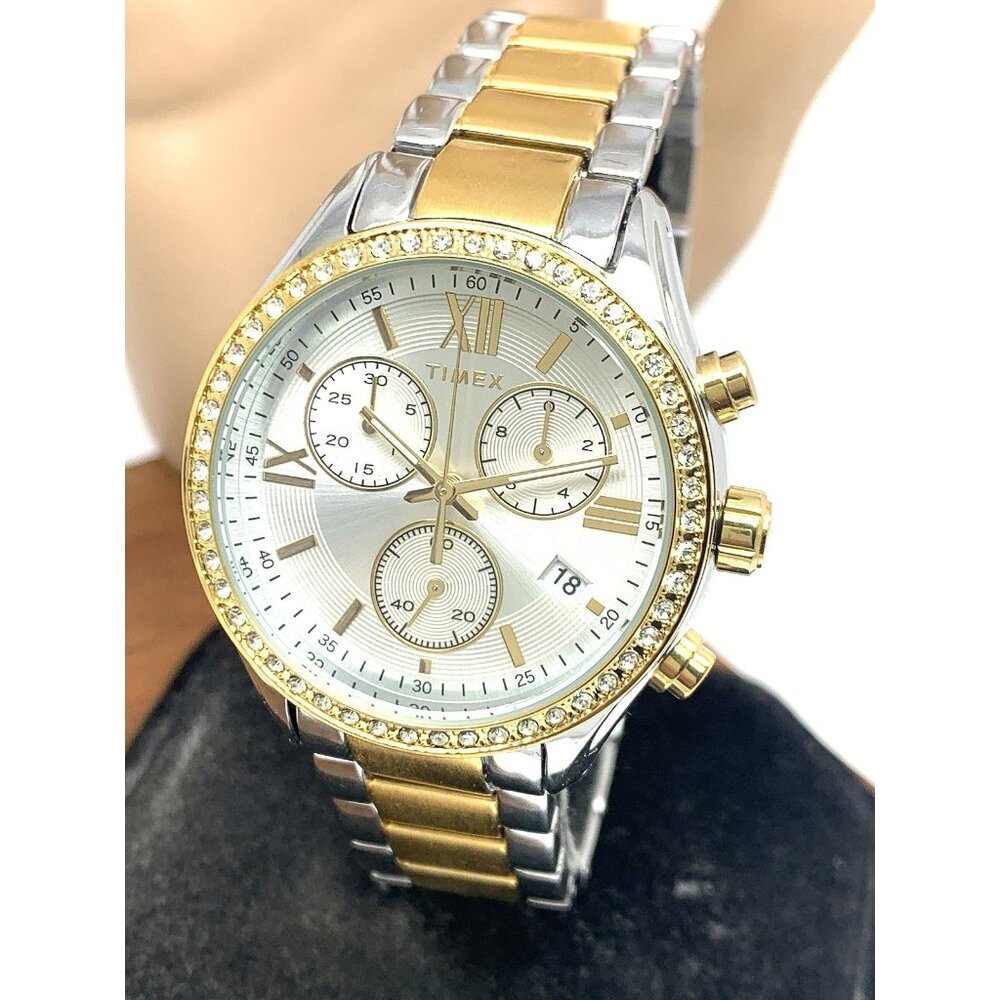 Timex Women's Watch TW2V57700 Quartz Chronograph Silver Dial Two Tone Steel 38mm